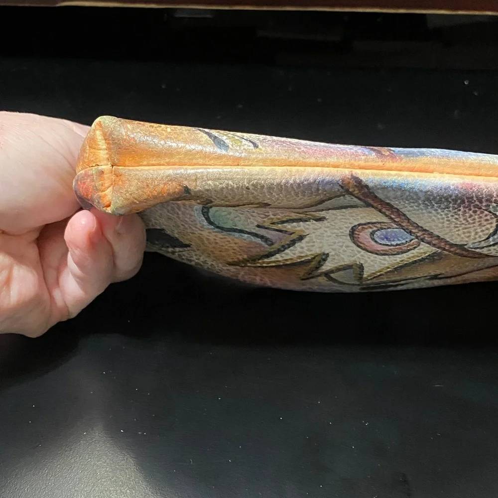Vintage Sova hand painted Colorful Abstract Patterned makeup signed bag